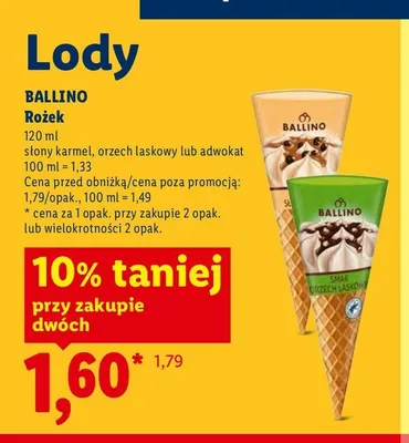 Lody rożek Ballino orzech laskowy promocja w Lidl