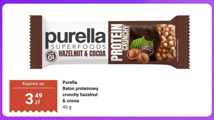 Baton proteinowy crunchy hazelnut & cocoa Purella promocja w Dino