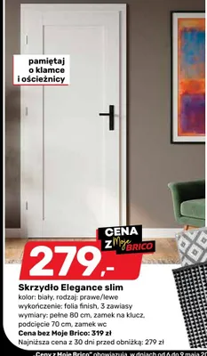 Skrzydło drzwiowe Elegance slim biały prawe/lewe folia finish 3 zawiasy pełne 80cm zamek na klucz podcięcie 70cm zamek wc promocja w Bricomarche