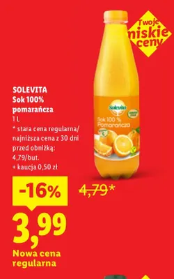 Sok pomarańcza Solevita 100% promocja w Lidl