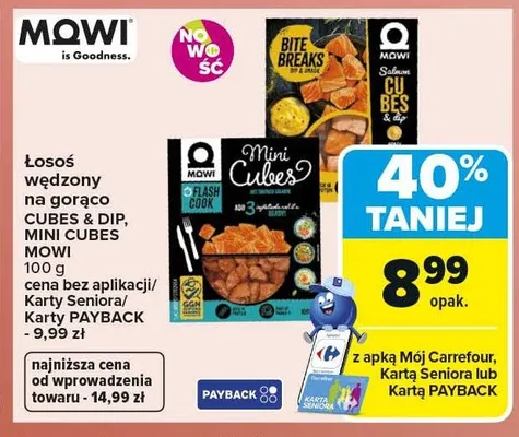 Łosoś wędzony na gorąco CUBES & DIP MOWI promocja w Carrefour