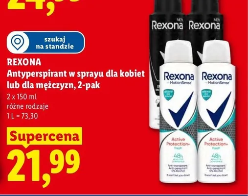 Antyperspirant w sprayu dla kobiet Rexona Active Protection+ Fresh 2-pak promocja w Lidl