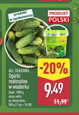 Ogórki małosolne w wiaderku All Seasons polskie promocja w Aldi
