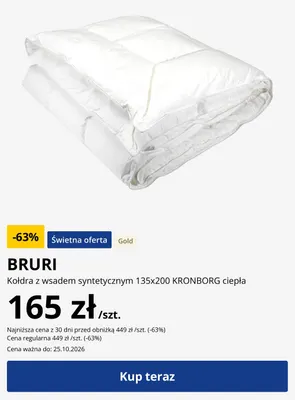 Kołdra z wsadem syntetycznym Bruri 135x200 cm Kronborg ciepła promocja w Jysk
