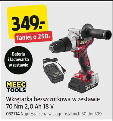 Wkrętarka bezszczotkowa Meec Tools w zestawie 70Nm 2,0Ah 18V promocja w Jula