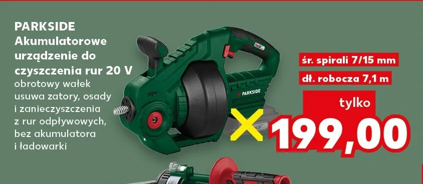 Akumulatorowe urządzenie do czyszczenia rur 20V Parkside promocja w Kaufland