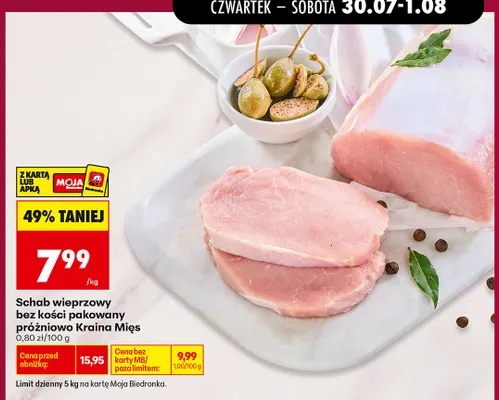 Schab wieprzowy bez kości pakowany próżniowo Kraina Mięs promocja w Biedronka