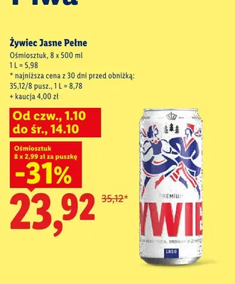 Piwo Żywiec 8-pak 500 ml promocja w Lidl