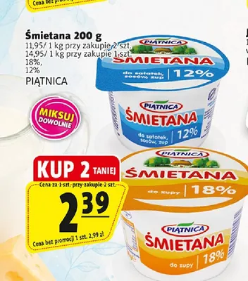 Śmietana Piątnica 12% promocja w Prim Market