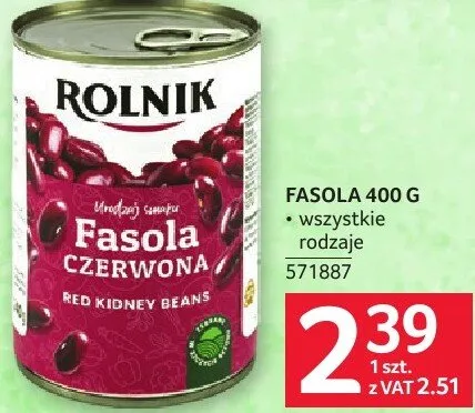 Fasola konserwowa Rolnik 400 g promocja w Selgros