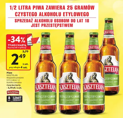 Piwo Kasztelan Niepasteryzowane promocja w Intermarche