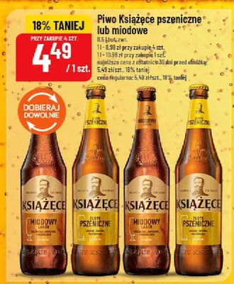 Piwo Książęce pszeniczne lub miodowe promocja w POLOmarket