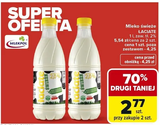 Mleko świeże Laciate promocja w Carrefour Market