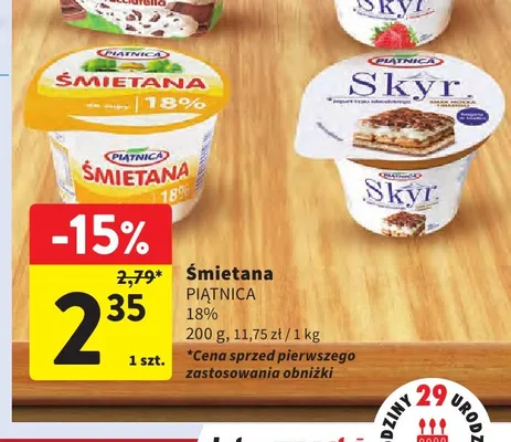 Śmietana Piątnica 18% promocja w Intermarche