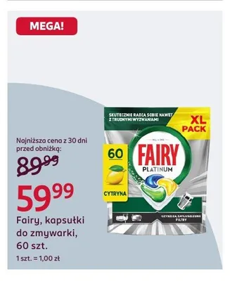 Kapsułki do zmywarki Fairy Platinum Cytryna promocja w Rossmann