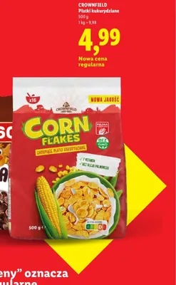 Płatki kukurydziane Crownfield Corn Flakes chrupiące bez GMO promocja w Lidl