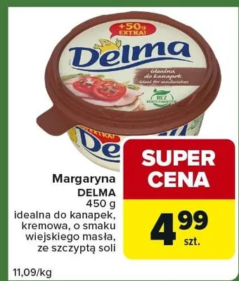 Margaryna idealna do kanapek, kremowa, o smaku wiejskiego masła, ze szczyptą soli promocja w Carrefour Express