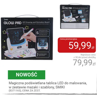 Magiczna podświetlana tablica LED do malowania w zestawie mazaki i szablony Smiki promocja w Smyk