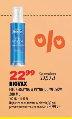 Fitokeratyna w płynie do włosów Biovax promocja w Drogerie Natura