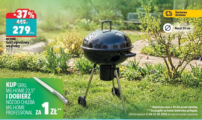 Grill ogrodowy węglowy 22,5" promocja w Biedronka Home