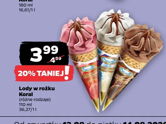 Lody w rożku truskawkowe promocja w Netto