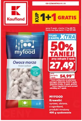 Krewetki surowe obrane z ogonkami produkt mrożony Myfood promocja w Kaufland