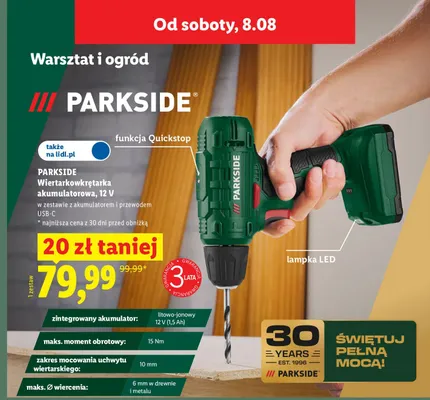 Wiertarkowkrętarka akumulatorowa PARKSIDE promocja w Lidl