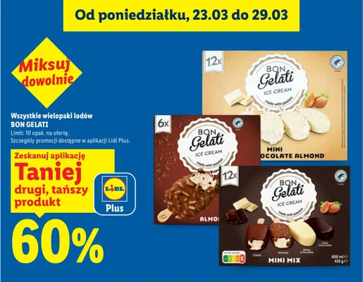 Wszystkie wielopaki lodów DRUGIE -60% promocja w Lidl