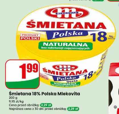 Śmietana 18% naturalna Polska Mlekovita promocja w Dino