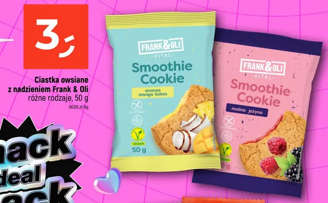 Ciastka owsiane Smoothie Cookie malina jeżyna Frank & Oli promocja w Dealz