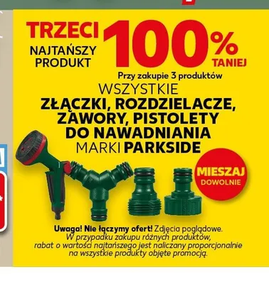 Złączki, rozdzielacze, zawory, pistolety do nawadniania Parkside promocja w Kaufland