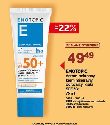 Krem mineralny dermo-ochronny do twarzy i ciała EMOTOPIC SPF 50+ promocja w Ziko Dermo