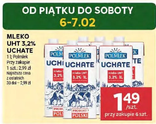 Mleko UHT 3,2% Uchate Polmlek promocja w Stokrotka