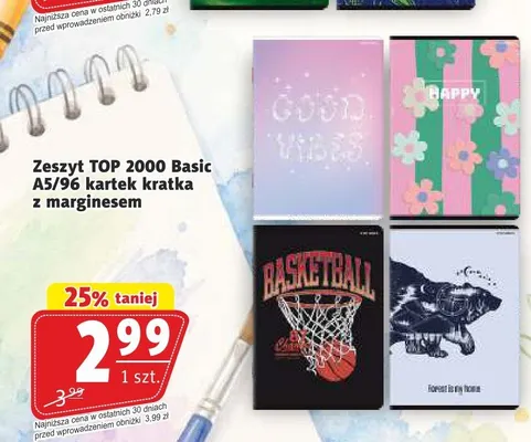 Zeszyt TOP 2000 Basic A5/96 kartek kratka z marginesem promocja w Prim Market
