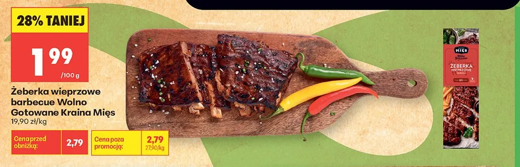 Żeberka wieprzowe barbecue Wolno Gotowane Kraina Mięs promocja w Biedronka