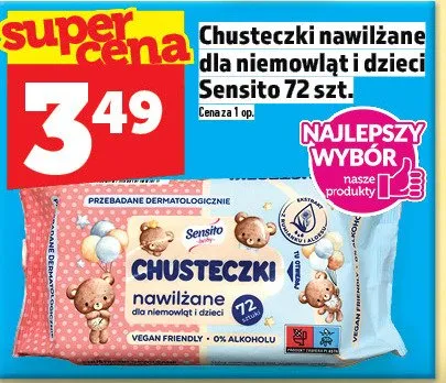 Chusteczki nawilżane dla niemowląt i dzieci Sensito 72 szt. promocja w TOPAZ