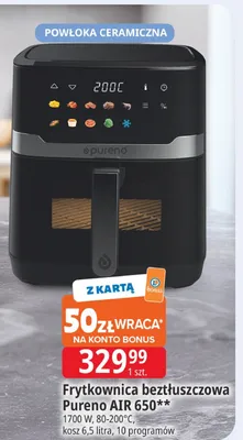 Frytkownica beztłuszczowa Pureno AIR 650 1700W 80-200°C kosz 6,5 litra 10 programów promocja w Leclerc