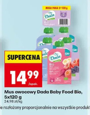 Mus owocowy Dada Baby Food Bio 5-pak 120g promocja w Biedronka