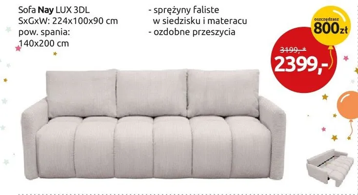 Sofa Nay LUX 3DL promocja w Black Red White