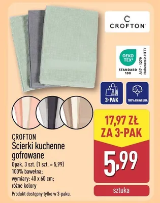 Ścierki kuchenne gofrowane Crofton 3-pak promocja w Aldi