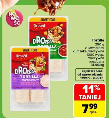 Tortilla z kawałkami kurczaka warzywna 1000 wysp Drosed promocja w Carrefour