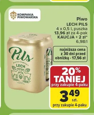 Piwo Lech Pils 4-pak promocja w Carrefour Market