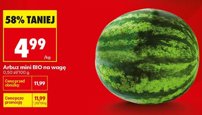 Arbuz mini BIO na wagę promocja w Biedronka