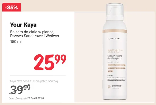 Balsam do ciała w piance Drzewo Sandałowe i Wetiwer Your Kaya promocja w Rossmann