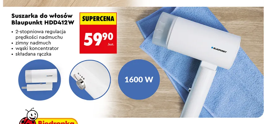 Suszarka do włosów Blaupunkt HDD412W promocja w Biedronka