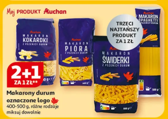 Makaron durum oznaczone logo Auchan promocja w Auchan
