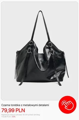 Czarna torebka z metalowymi detalami Cropp promocja w Cropp