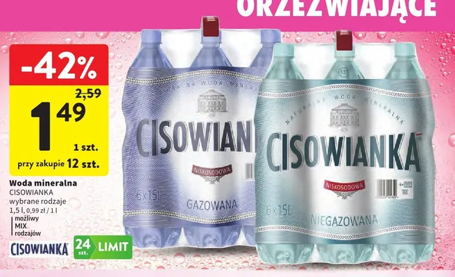 Woda mineralna Cisowianka gazowana promocja w Intermarche