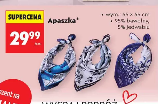 Apaszka Venezia 65x65cm 95% bawełny 5% jedwabiu promocja w Biedronka