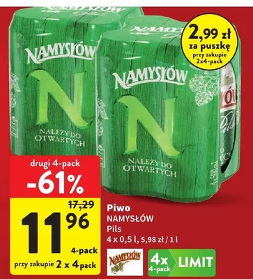 Piwo Namysłów Pils 4-pack promocja w Intermarche